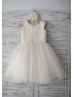 Ivory Polka Dot Tulle Champagne Lining Knee Length Flower Girl Dress 